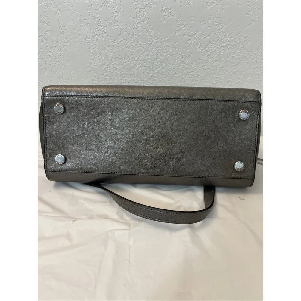 Michael Kors Satchel Women Large Selma Saffiano Leather Bag Silver 16.25x 9x 6